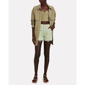 MOTHERUtility High-Rise Striped Denim Shorts lemon.  Retails $178